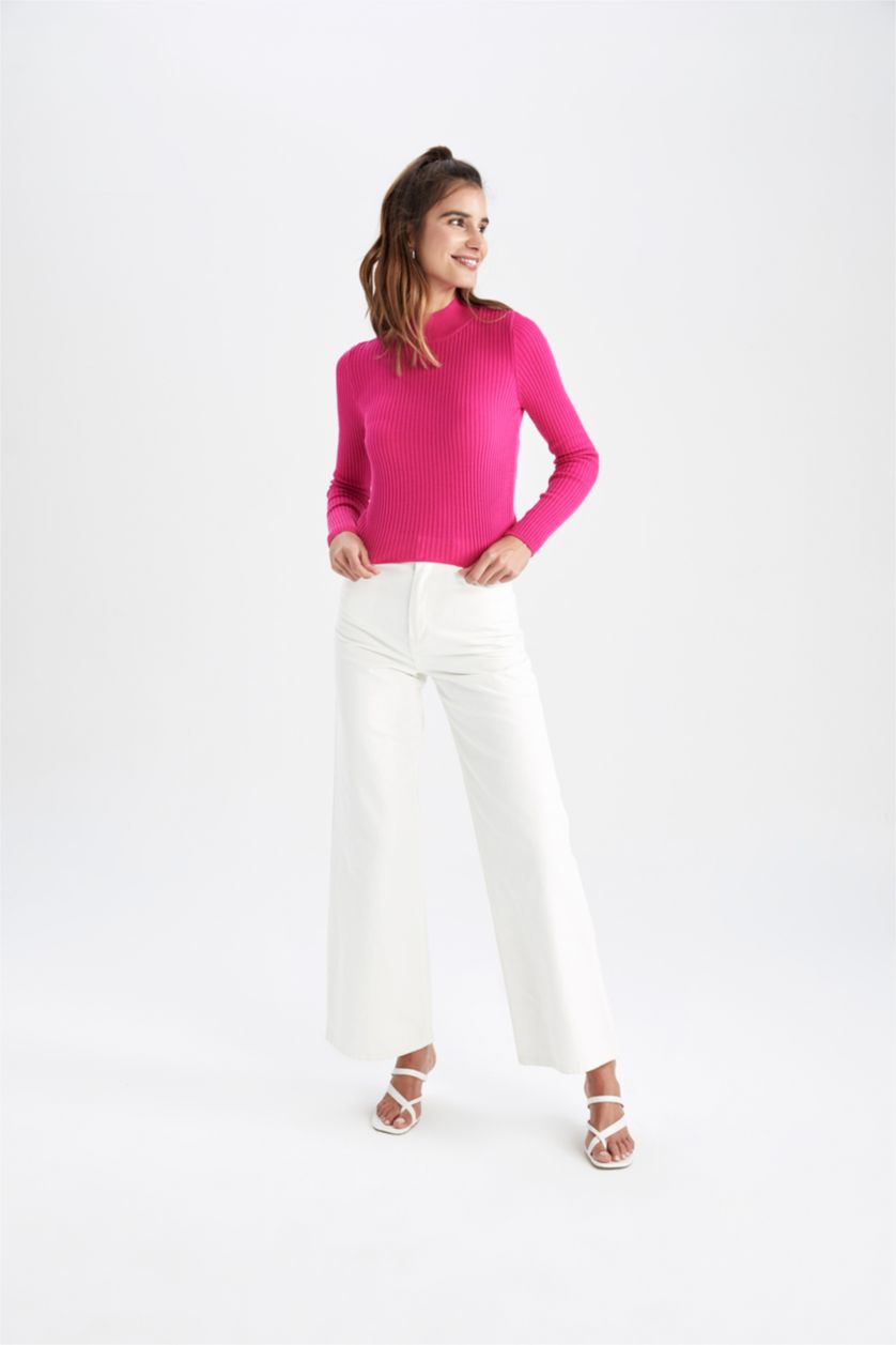 FEMME Rose Foncé Slim Fit Ribana Pullover