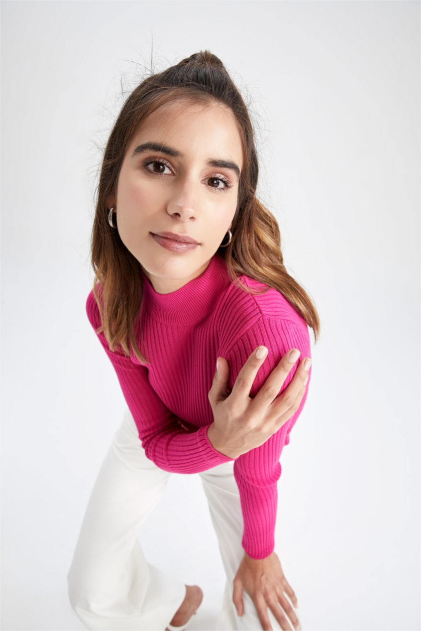 FEMME Rose Foncé Slim Fit Ribana Pullover