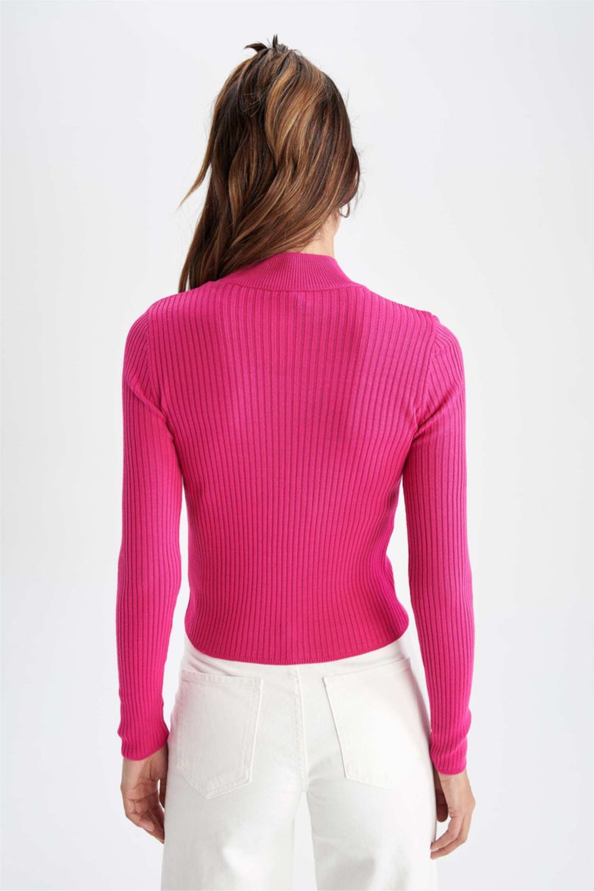 FEMME Rose Foncé Slim Fit Ribana Pullover