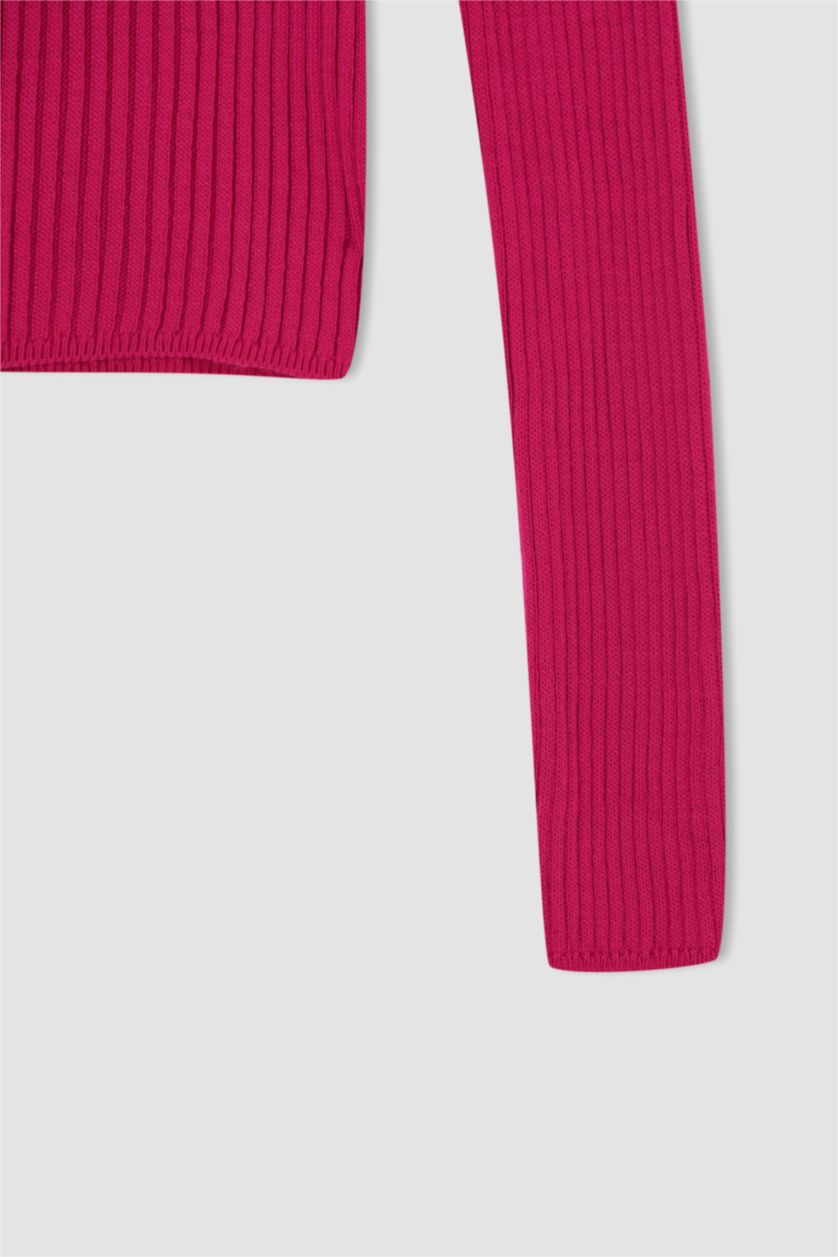 FEMME Rose Foncé Slim Fit Ribana Pullover