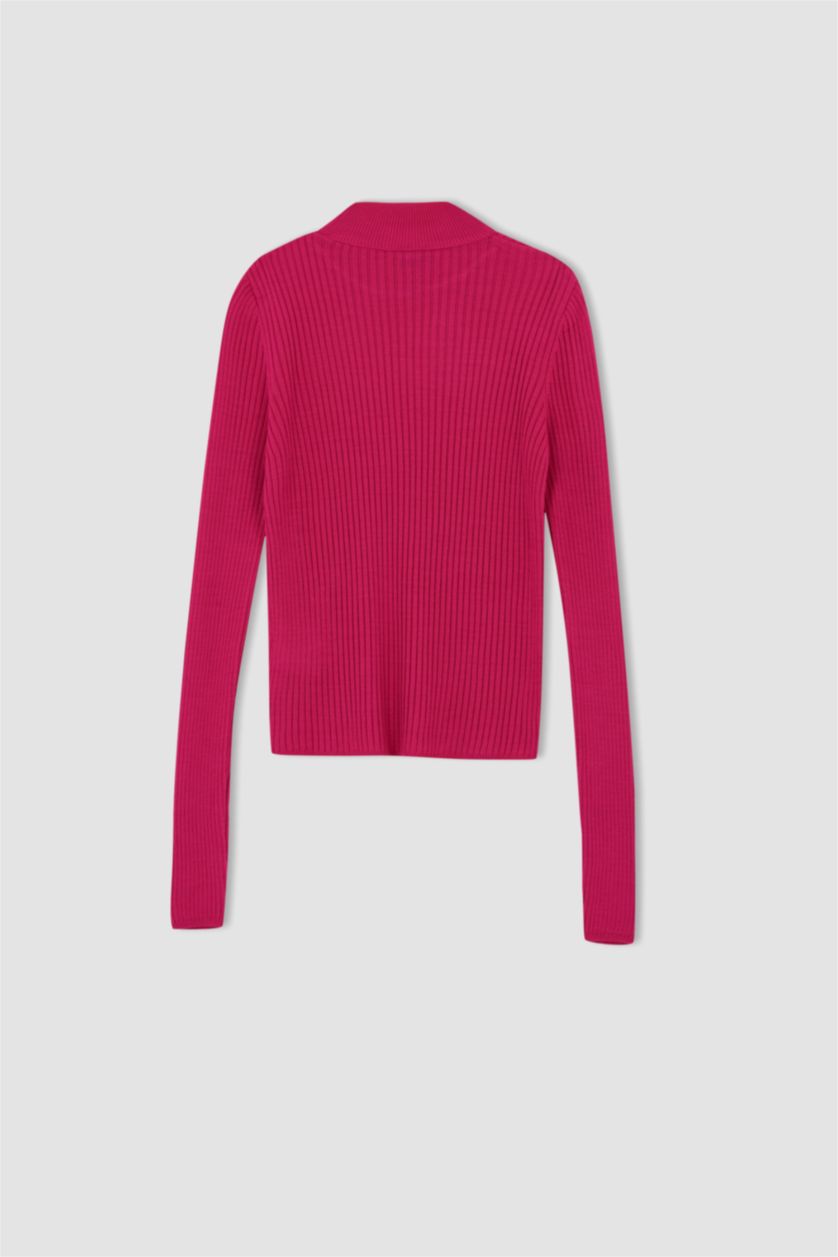 FEMME Rose Foncé Slim Fit Ribana Pullover