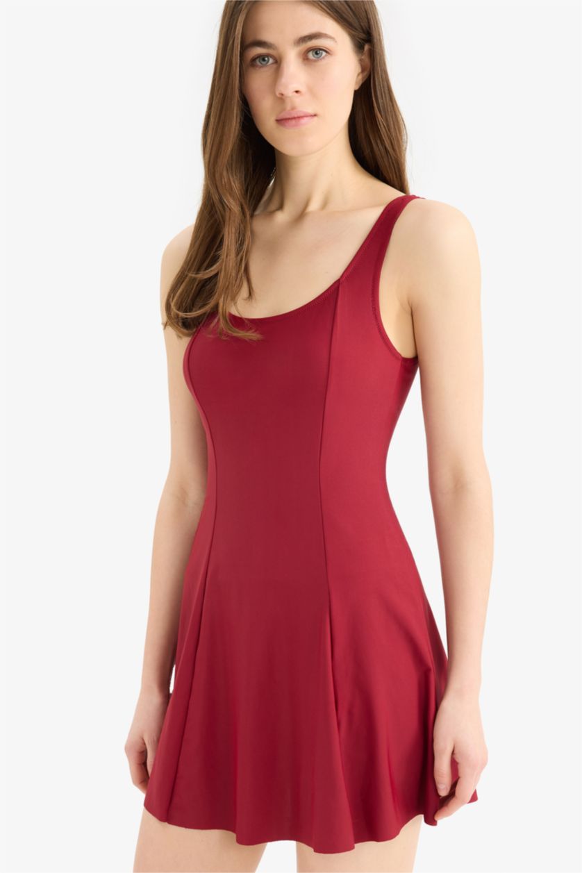 Kadın Bordo Regular Fit Etekli Mayo