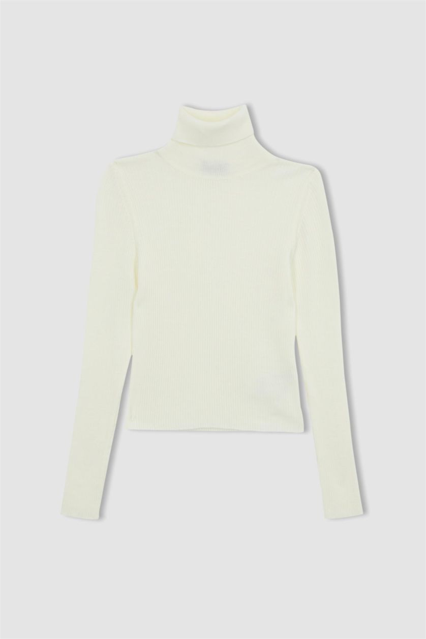 FEMME Écru Pull-Over Coupe Slim Col De Tortue