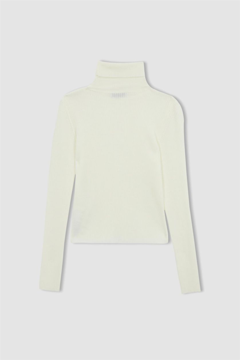 FEMME Écru Pull-Over Coupe Slim Col De Tortue