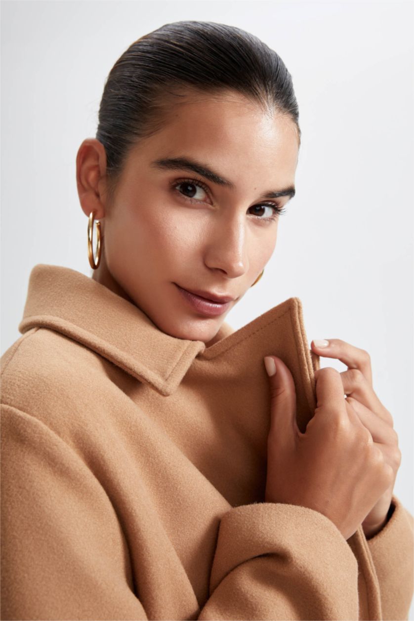 WOMAN Camel Regular Fit Belted Long Coat