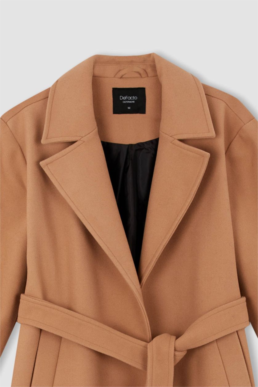 WOMAN Camel Regular Fit Belted Long Coat