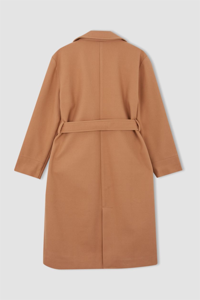 WOMAN Camel Regular Fit Belted Long Coat