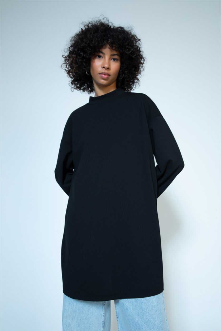 WOMAN Black Relax Fit Crepe Half Turtleneck Sweat Tunic
