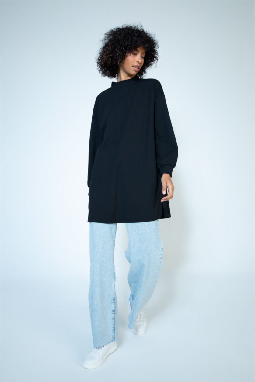 WOMAN Black Relax Fit Crepe Half Turtleneck Sweat Tunic