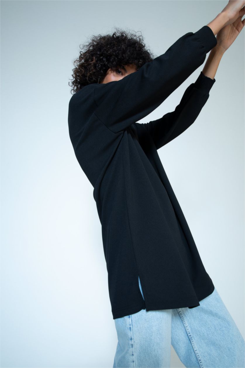 WOMAN Black Relax Fit Crepe Half Turtleneck Sweat Tunic