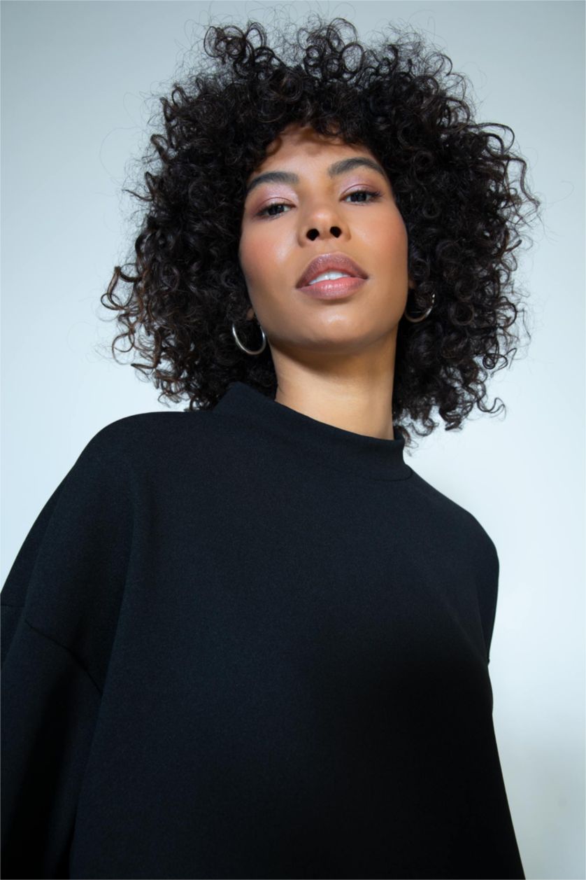 WOMAN Black Relax Fit Crepe Half Turtleneck Sweat Tunic