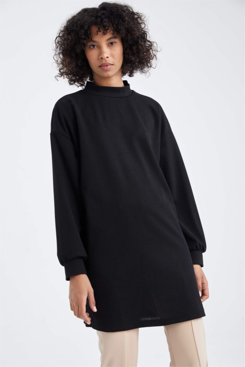 WOMAN Black Relax Fit Crepe Half Turtleneck Sweat Tunic