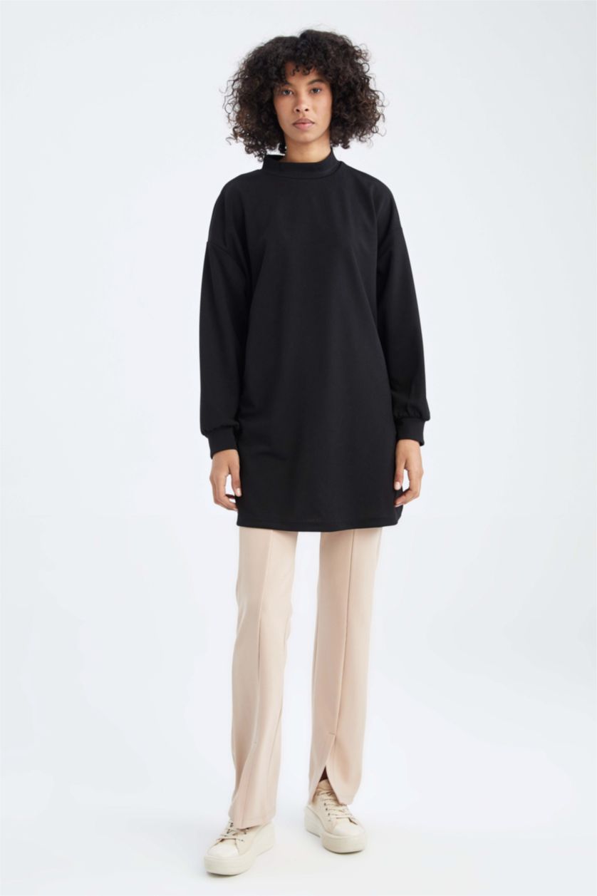 WOMAN Black Relax Fit Crepe Half Turtleneck Sweat Tunic