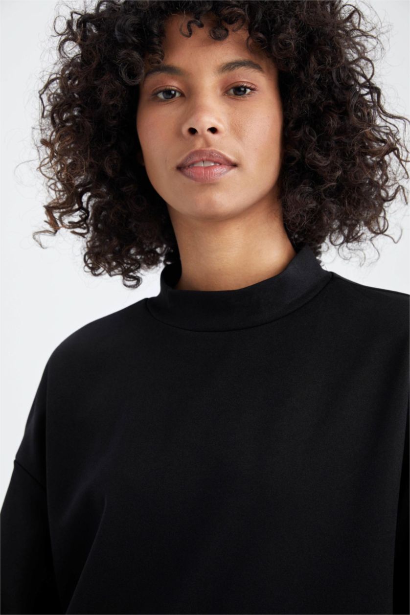 WOMAN Black Relax Fit Crepe Half Turtleneck Sweat Tunic