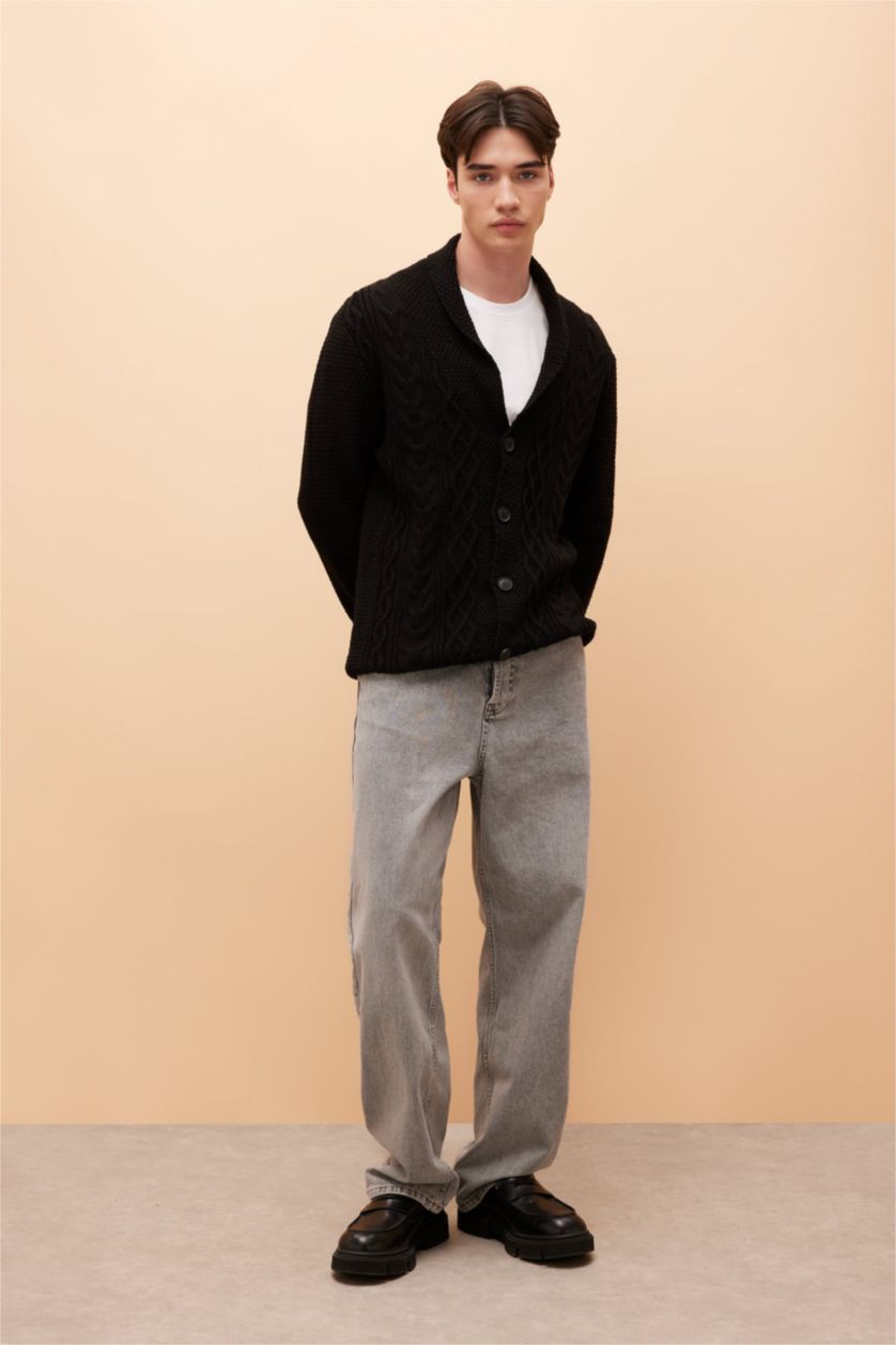 HOMME Noir Cardigan en tricot à col châle et à Coupe standard