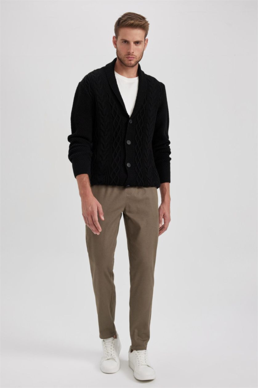 HOMME Noir Cardigan en tricot à col châle et à Coupe standard