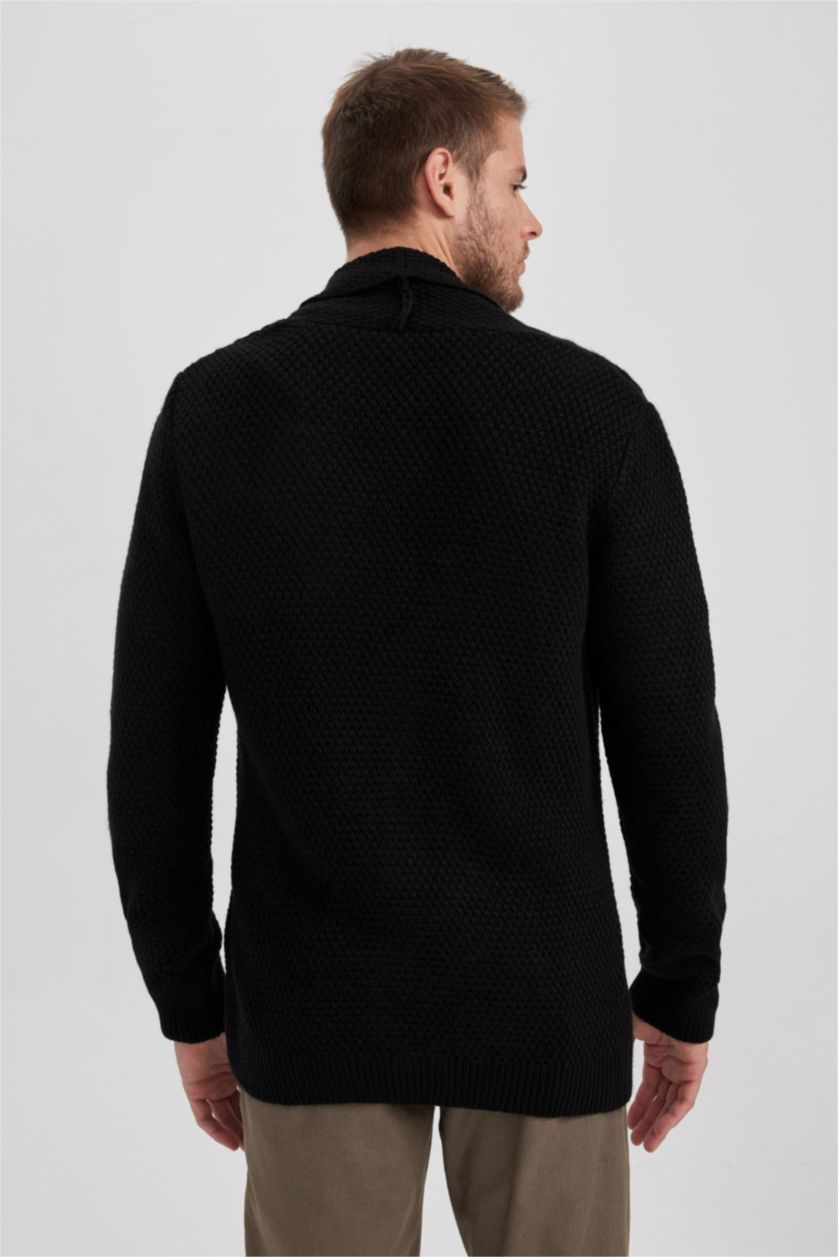 HOMME Noir Cardigan en tricot à col châle et à Coupe standard