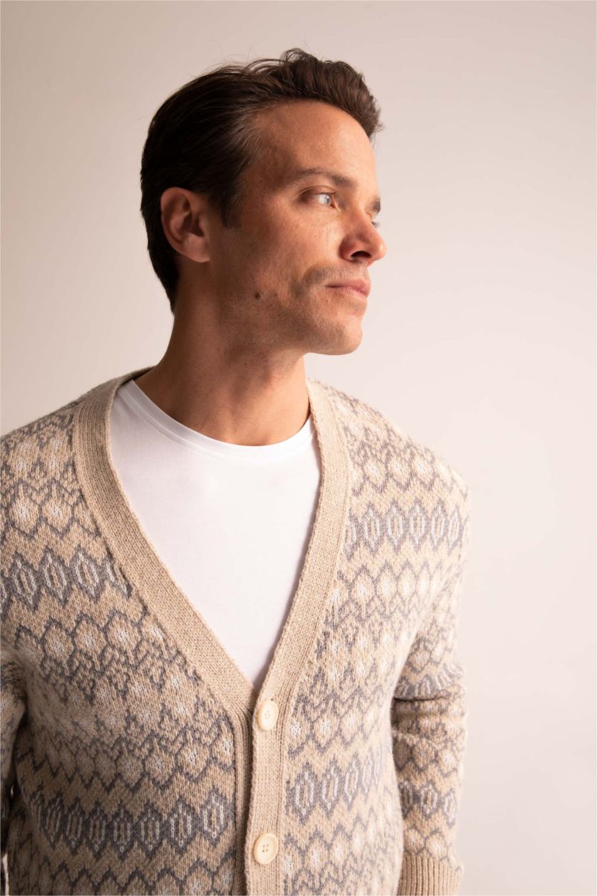 MAN Light Beige Melange Relax Fit Cardigan