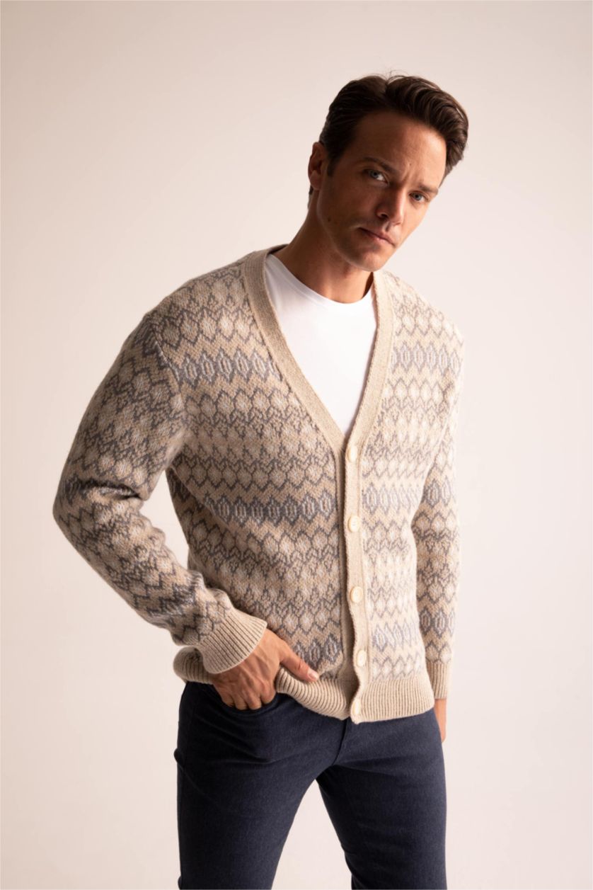 MAN Light Beige Melange Relax Fit Cardigan