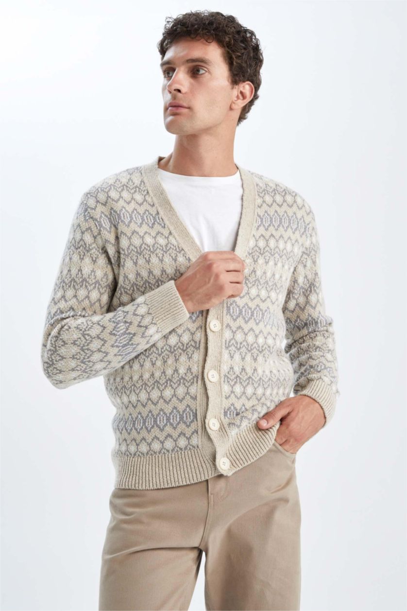 MAN Light Beige Melange Relax Fit Cardigan