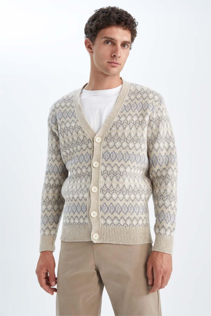 MAN Light Beige Melange Relax Fit Cardigan