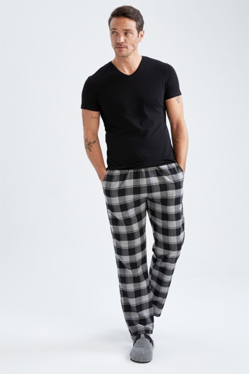 رجال أسود بنطلون فلانيل قصة عادية بجيب