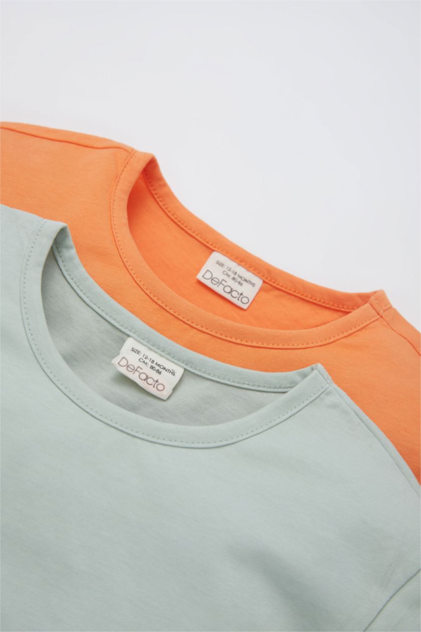 BABY GIRL Orange Baby Girl Crew Neck 2-Pack Cotton Short Sleeved T-Shirt