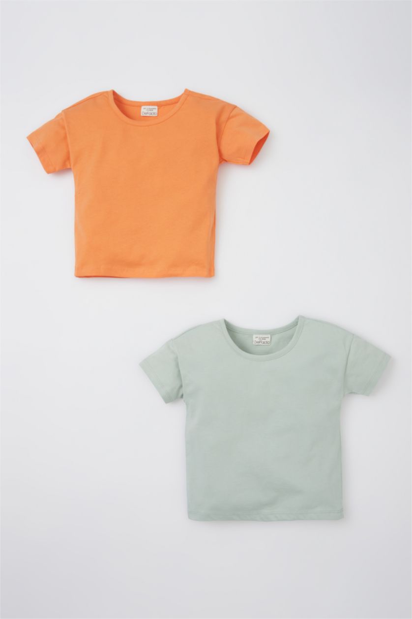 BABY GIRL Orange Baby Girl Crew Neck 2-Pack Cotton Short Sleeved T-Shirt