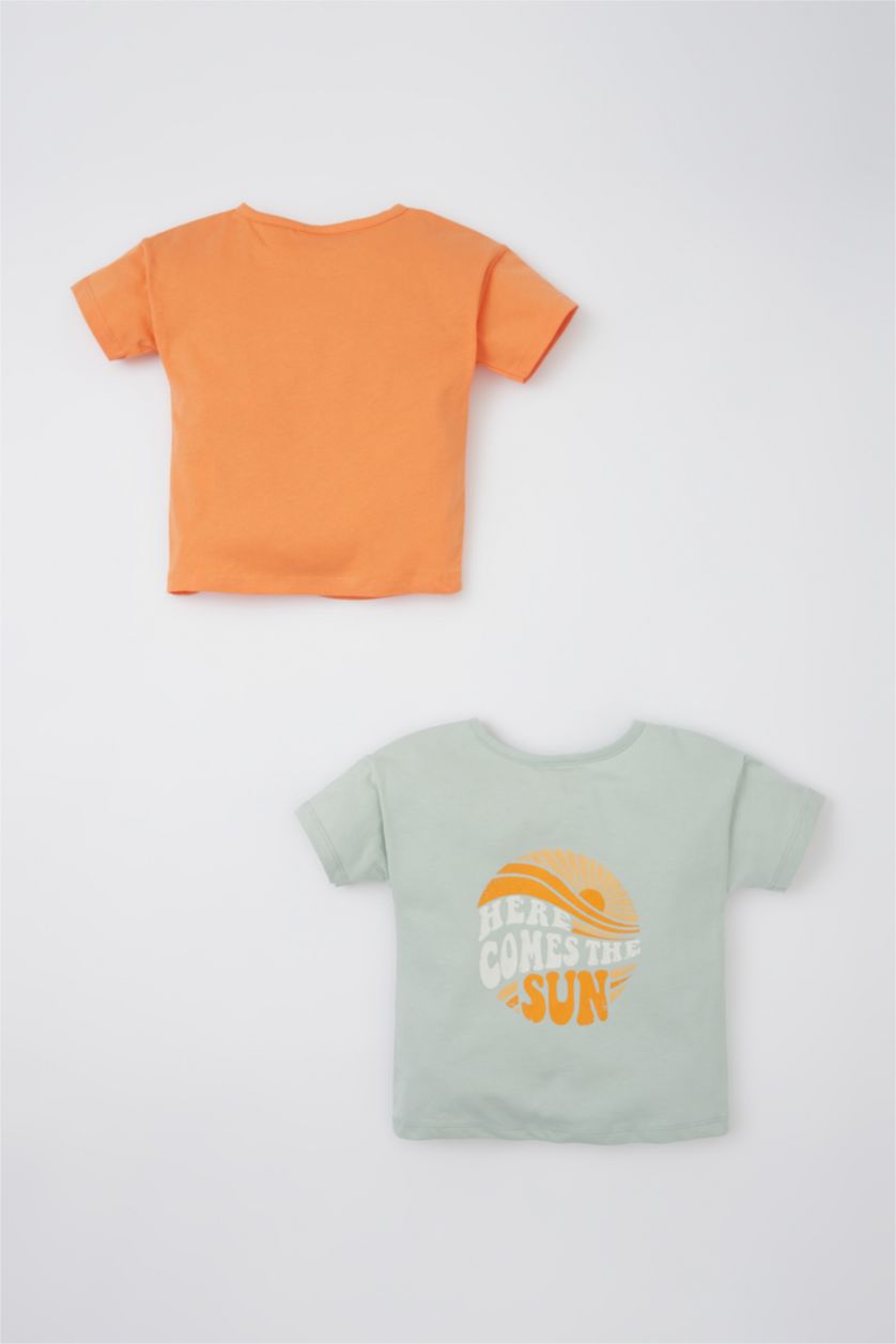 BABY GIRL Orange Baby Girl Crew Neck 2-Pack Cotton Short Sleeved T-Shirt