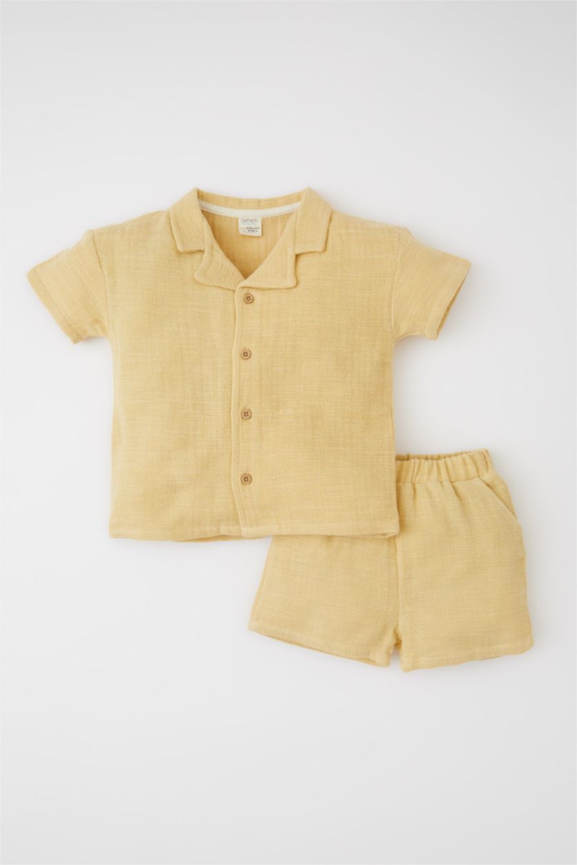 BÉBÉ GARÇON Jaune Clair Ensemble Short Et Chemise Regular Fit Garçon En Coton - Deux Pièces