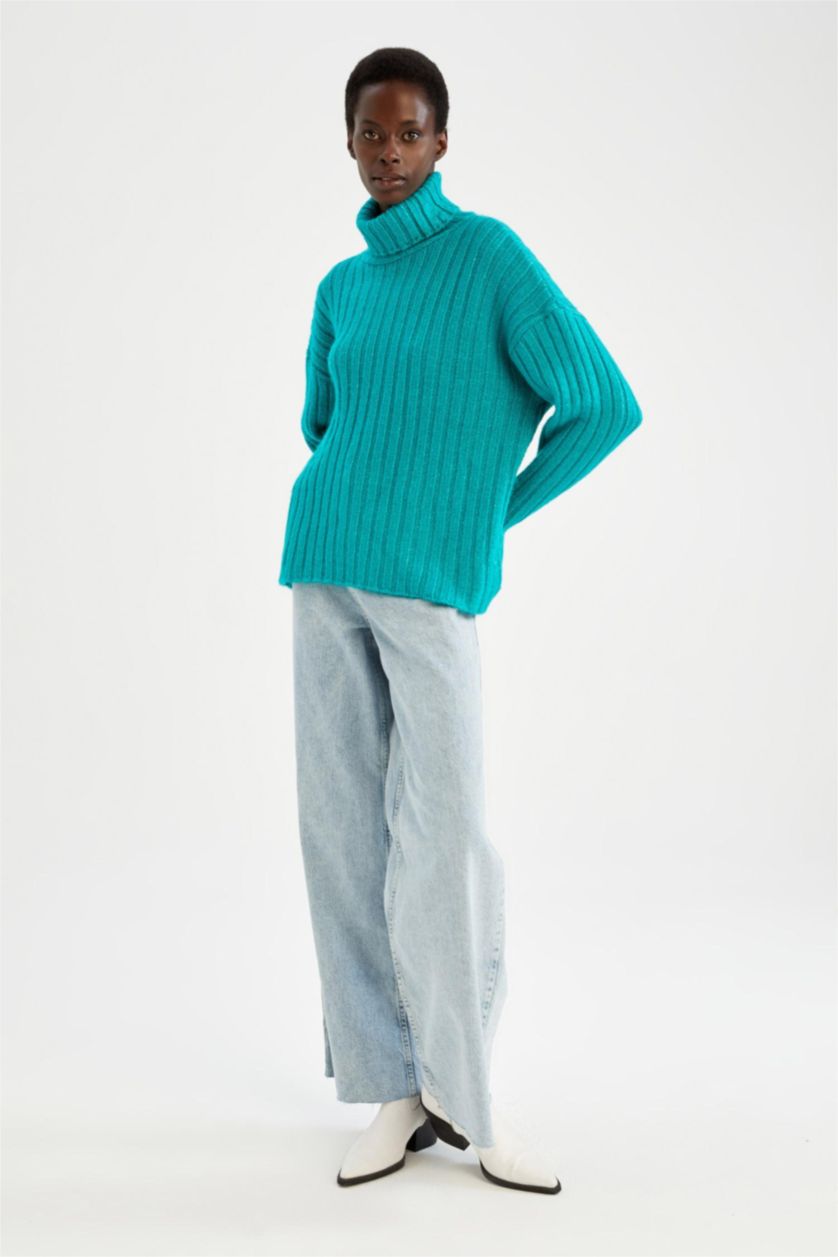 نساء أخضر تونيك واسع برقبة مدورة