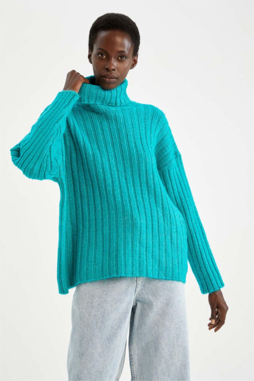 نساء أخضر تونيك واسع برقبة مدورة