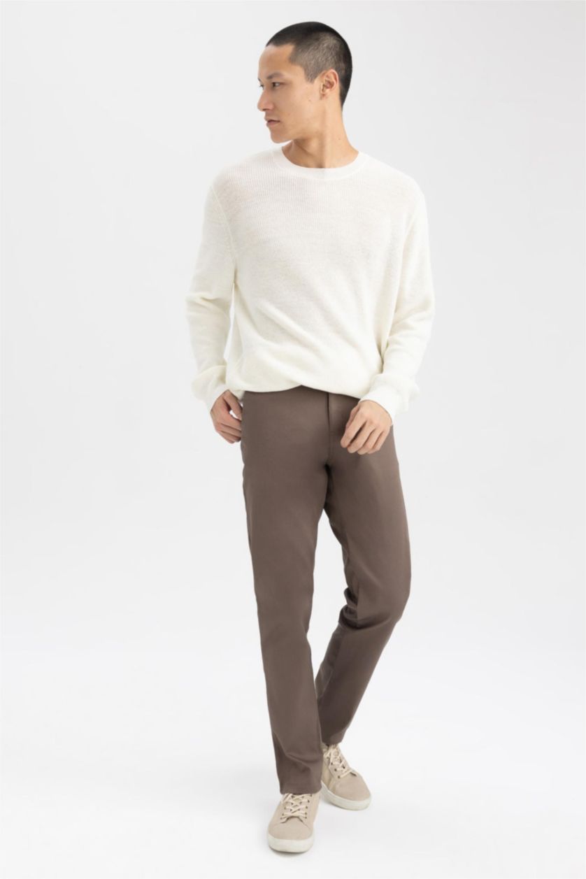HOMME Marron Pantalon Chino Coupe Slim