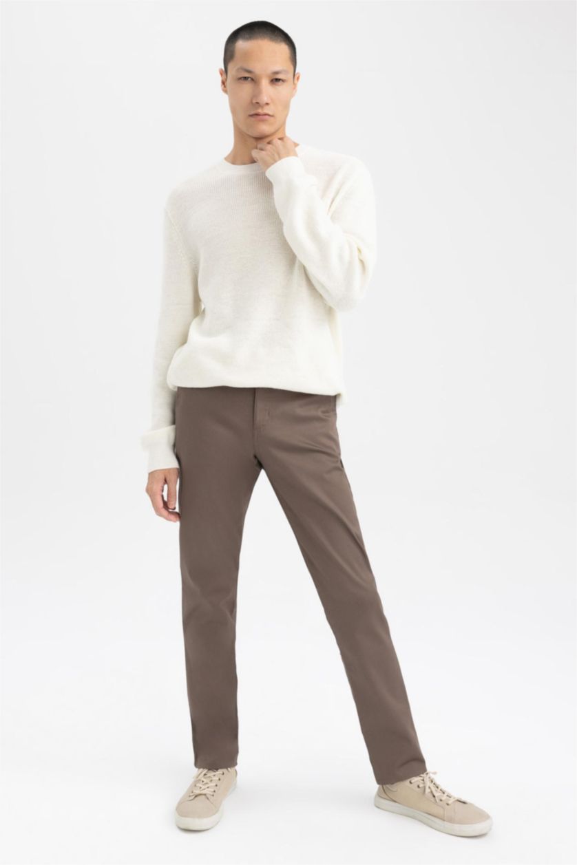 HOMME Marron Pantalon Chino Coupe Slim