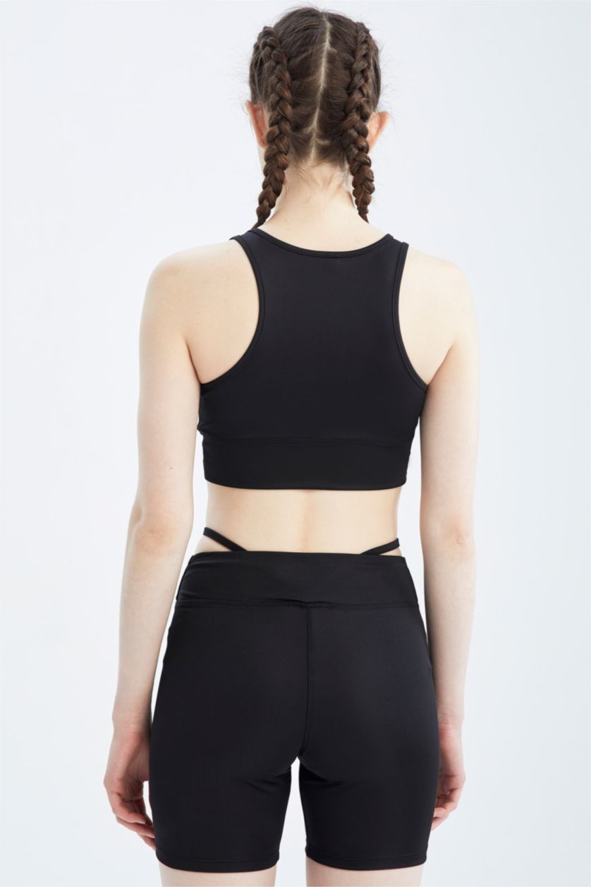 WOMAN Black Defacto Fit Strap V-Neck Front Drawstring Crop Top