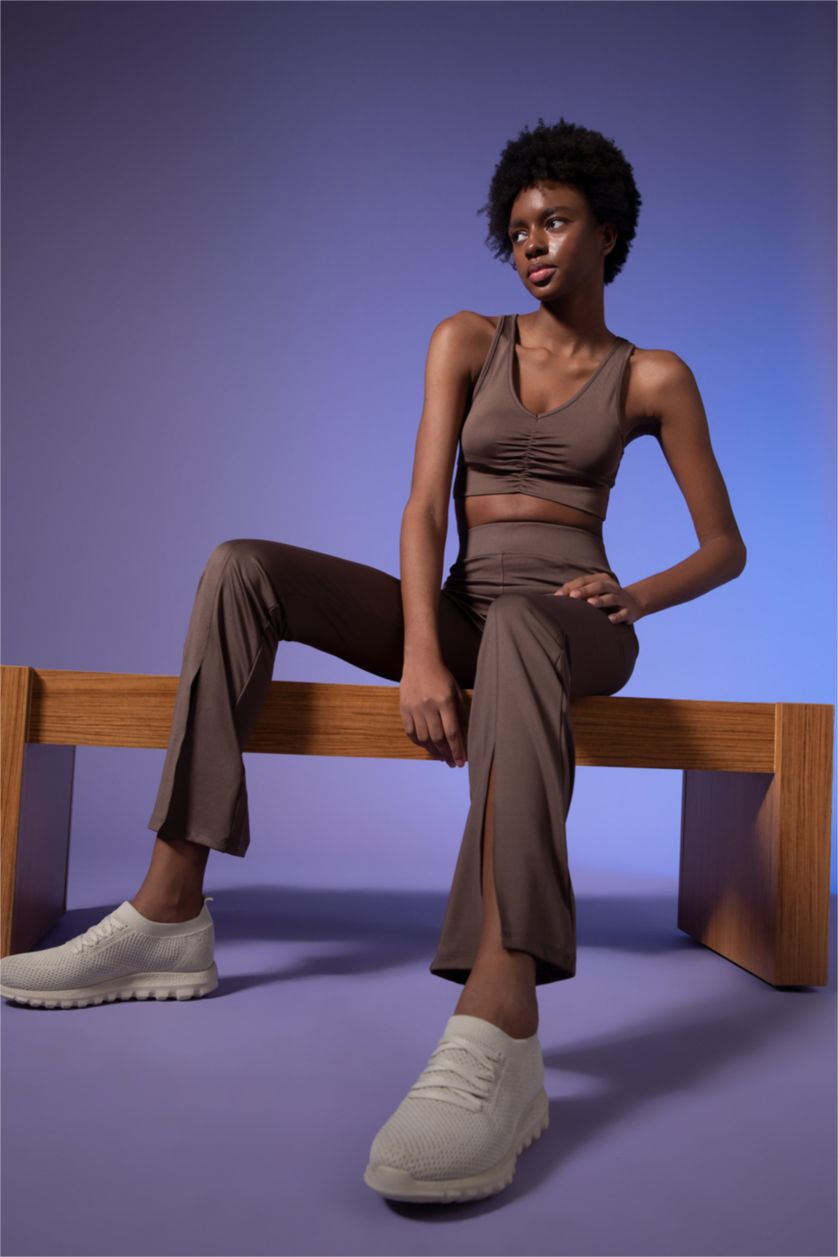 FEMME Marron Defacto Fit Pantalon de leggings espagnol avec fentes sur les jambes