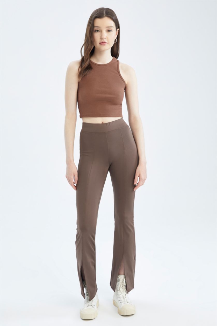 FEMME Marron Defacto Fit Pantalon de leggings espagnol avec fentes sur les jambes