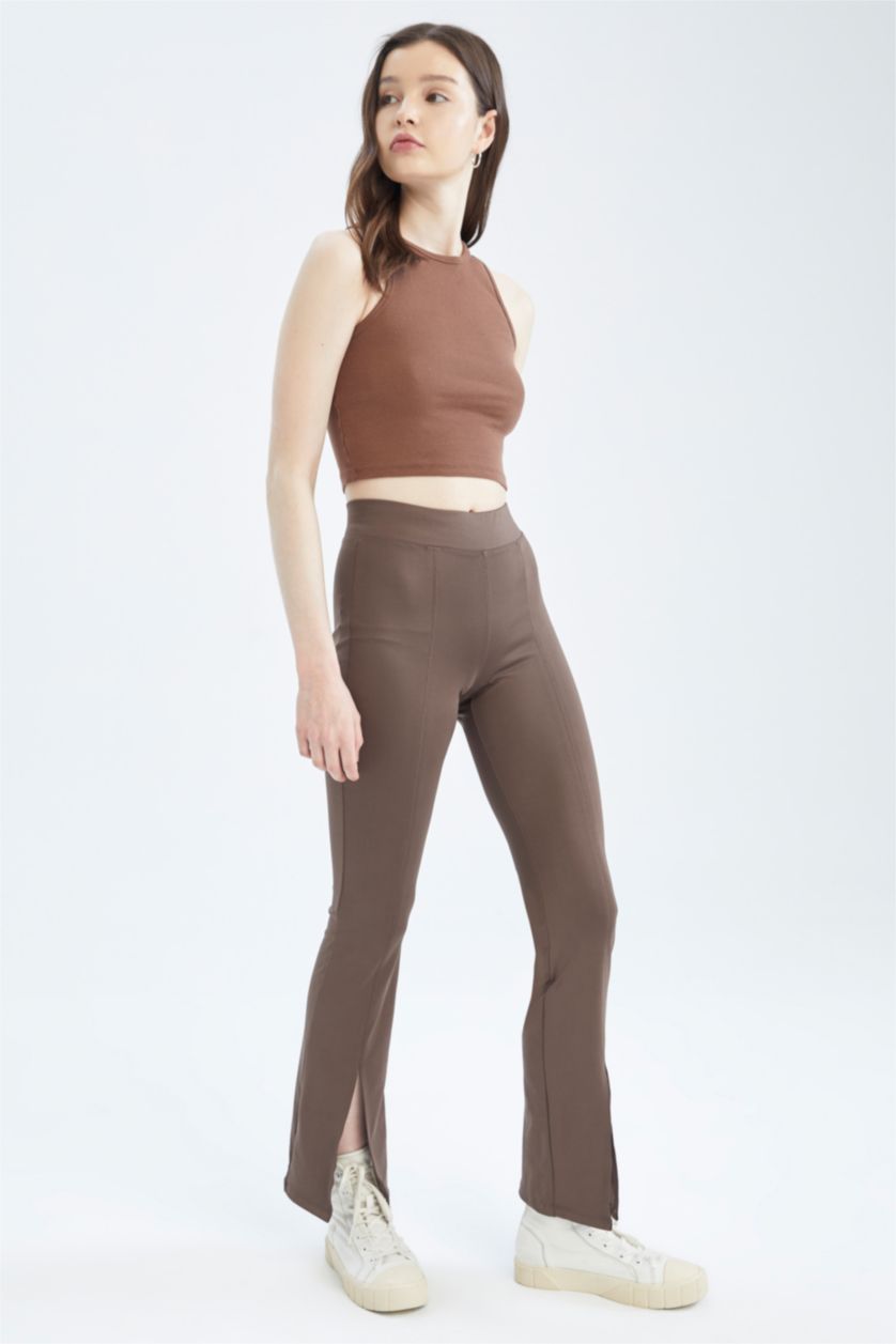 FEMME Marron Defacto Fit Pantalon de leggings espagnol avec fentes sur les jambes