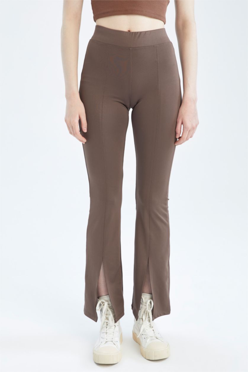 FEMME Marron Defacto Fit Pantalon de leggings espagnol avec fentes sur les jambes