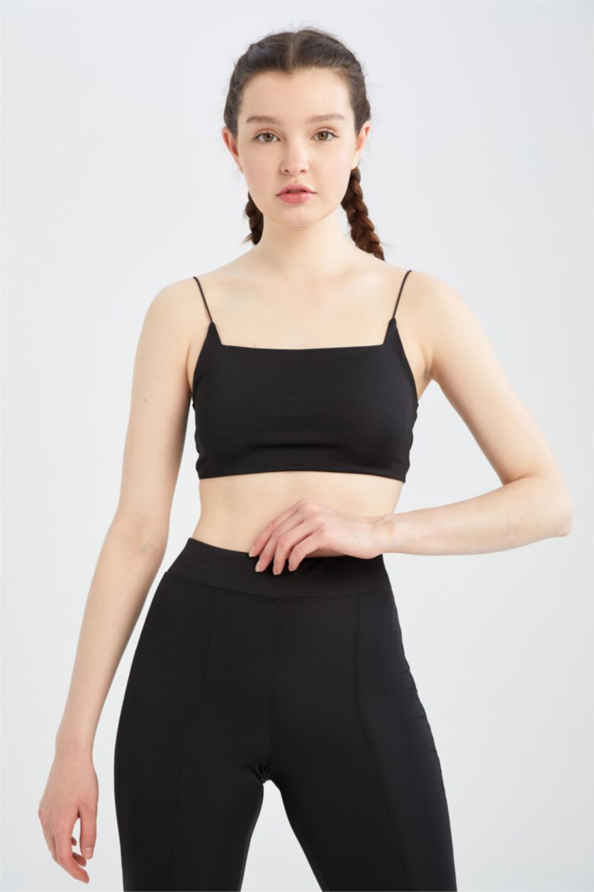 FEMME Noir Defacto Fit - Crop top à col ras du cou et bretelles en corde