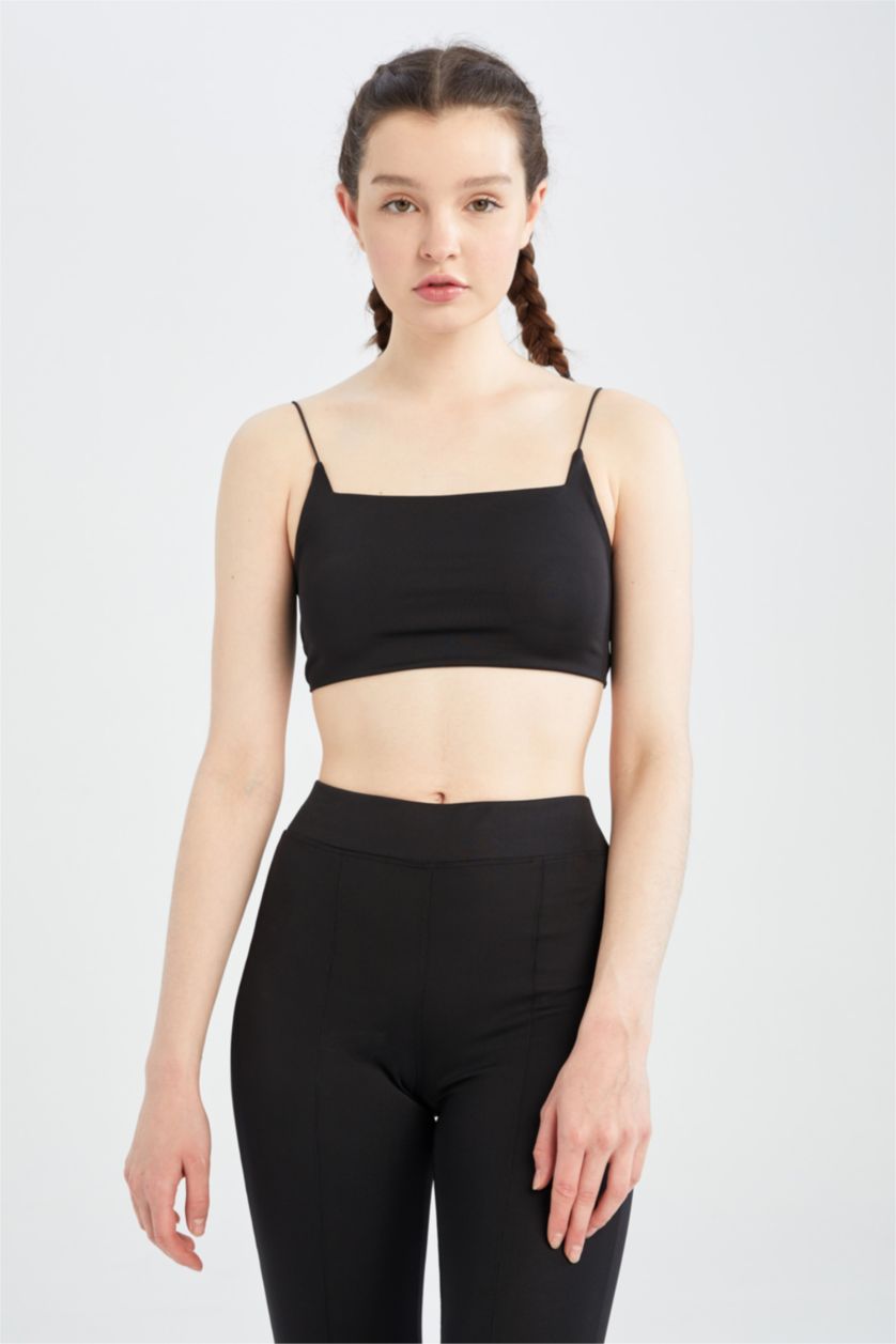 FEMME Noir Defacto Fit - Crop top à col ras du cou et bretelles en corde
