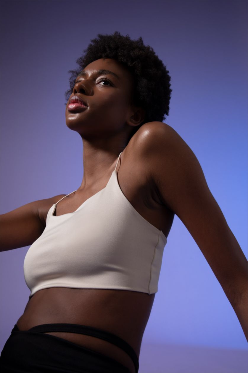 WOMAN Light Stone Defacto Fit Crew Neck Rope Strap Crop Top