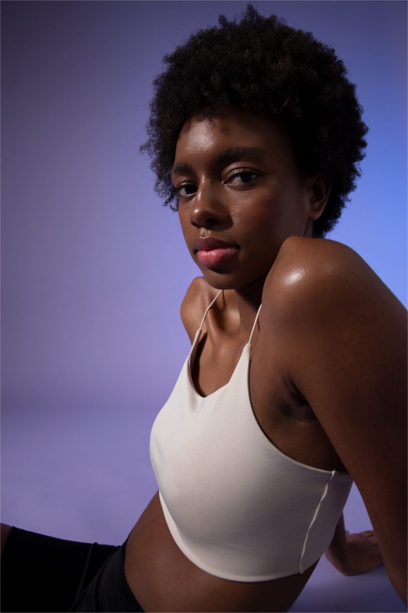 WOMAN Light Stone Defacto Fit Crew Neck Rope Strap Crop Top