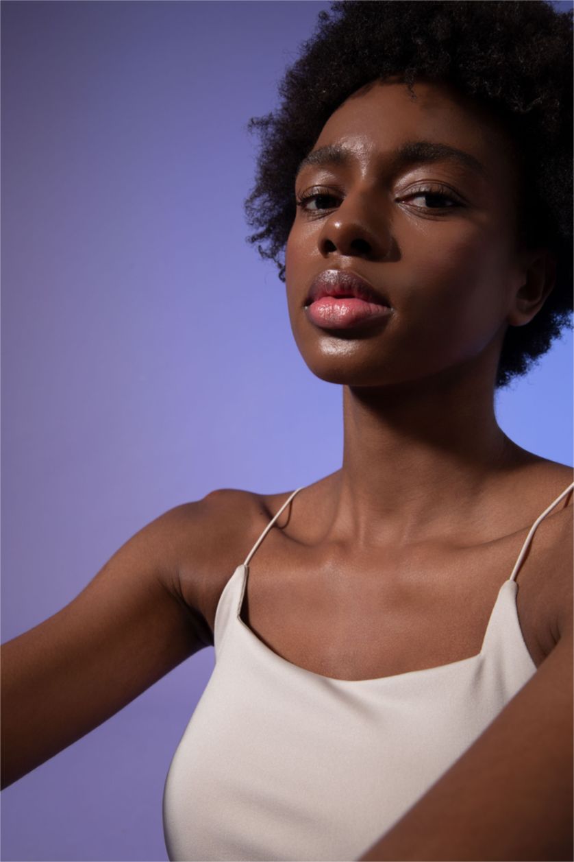 WOMAN Light Stone Defacto Fit Crew Neck Rope Strap Crop Top