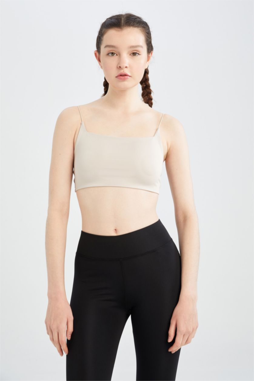 WOMAN Light Stone Defacto Fit Crew Neck Rope Strap Crop Top