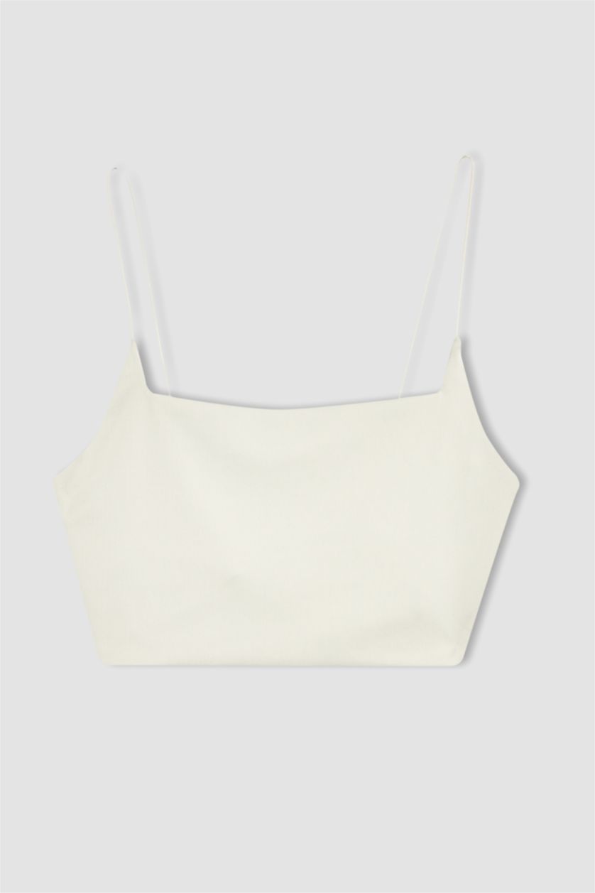 WOMAN Light Stone Defacto Fit Crew Neck Rope Strap Crop Top