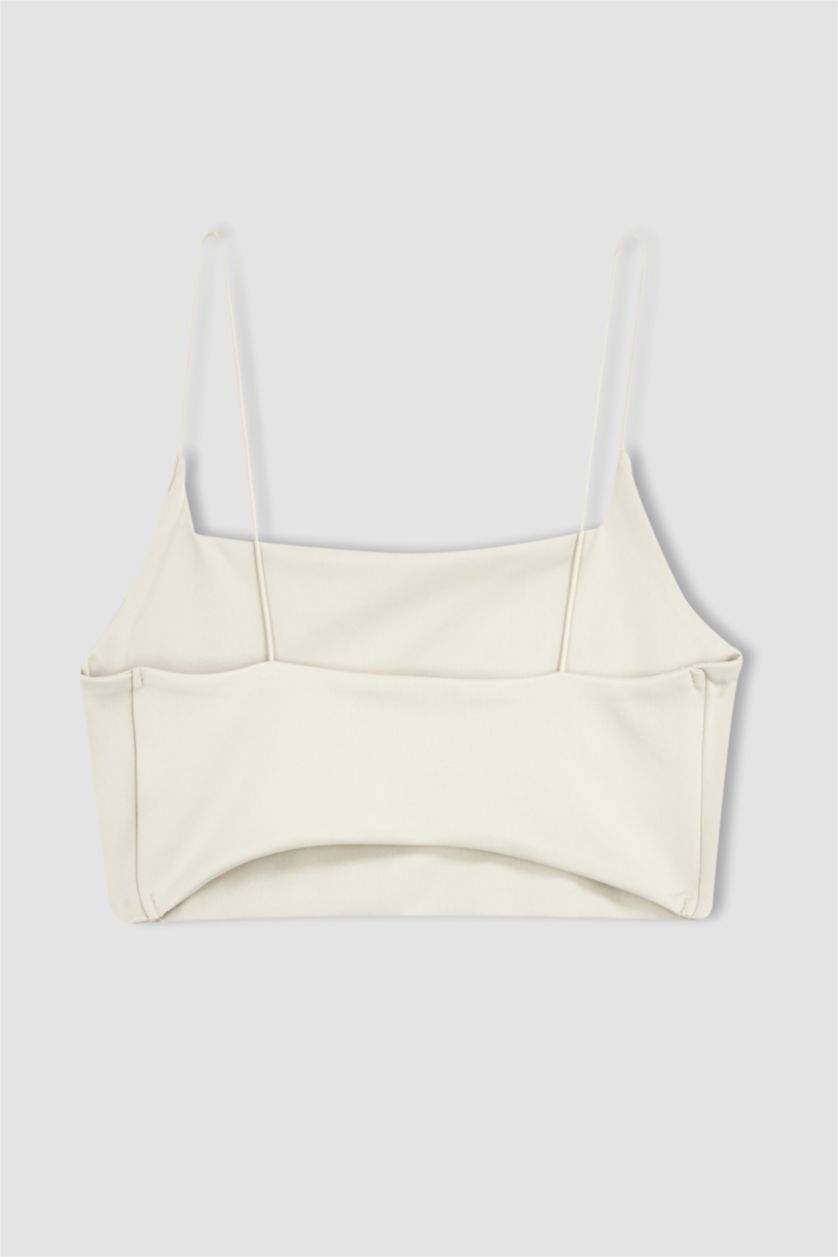 WOMAN Light Stone Defacto Fit Crew Neck Rope Strap Crop Top