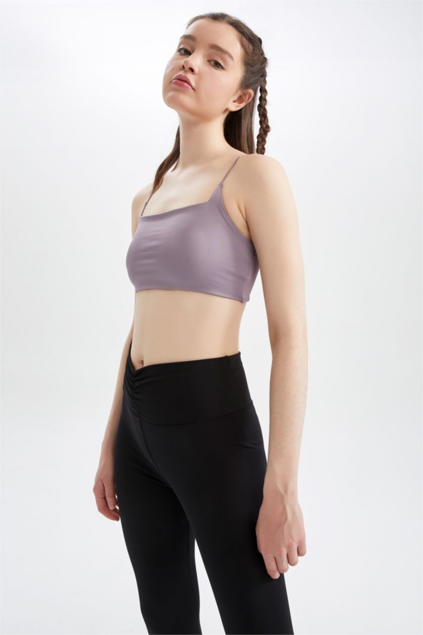 WOMAN Lilac Defacto Fit Crew Neck Rope Strap Crop Top