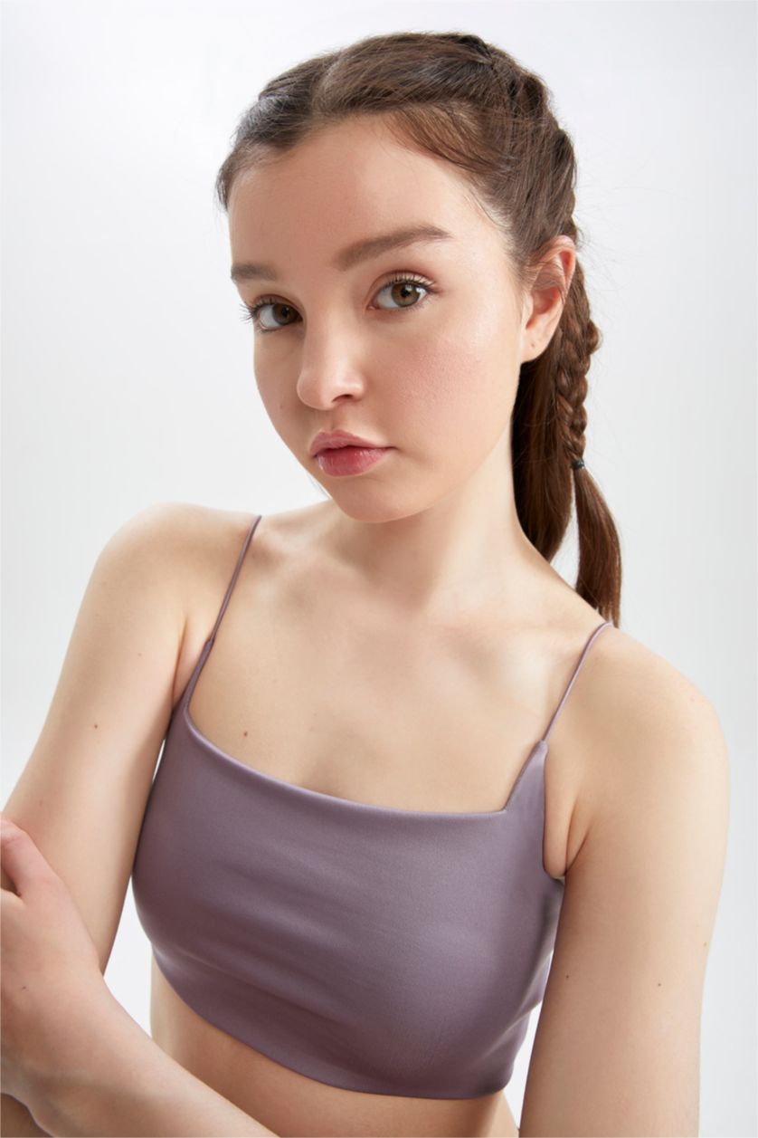 WOMAN Lilac Defacto Fit Crew Neck Rope Strap Crop Top