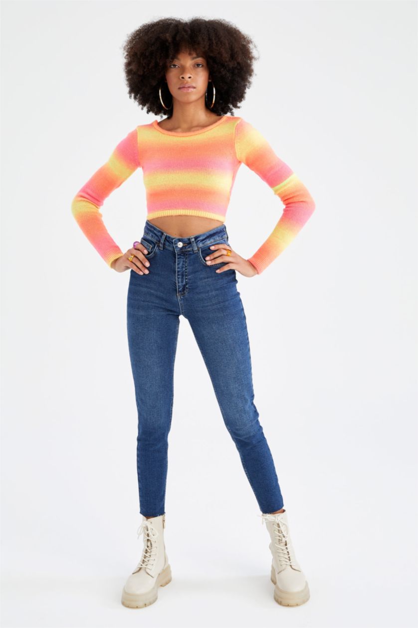 FEMME Rose Pull Crop Chiné avec détails dans le dos